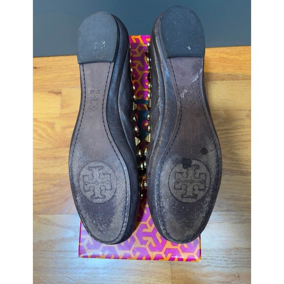 Tory Burch studded Lamb Leather Baller Flats Brown  8.5 - Picture 7 of 7
